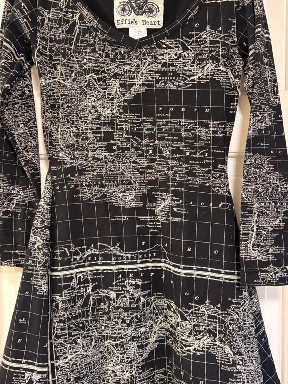Effie's Heart Black and White Map-Print V-Neck Dress